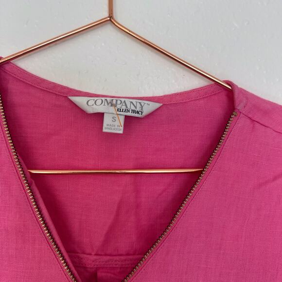 Company Ellen Tracy linen peony pink tunic blouse with gold zipper size small - Picture 3 of 7